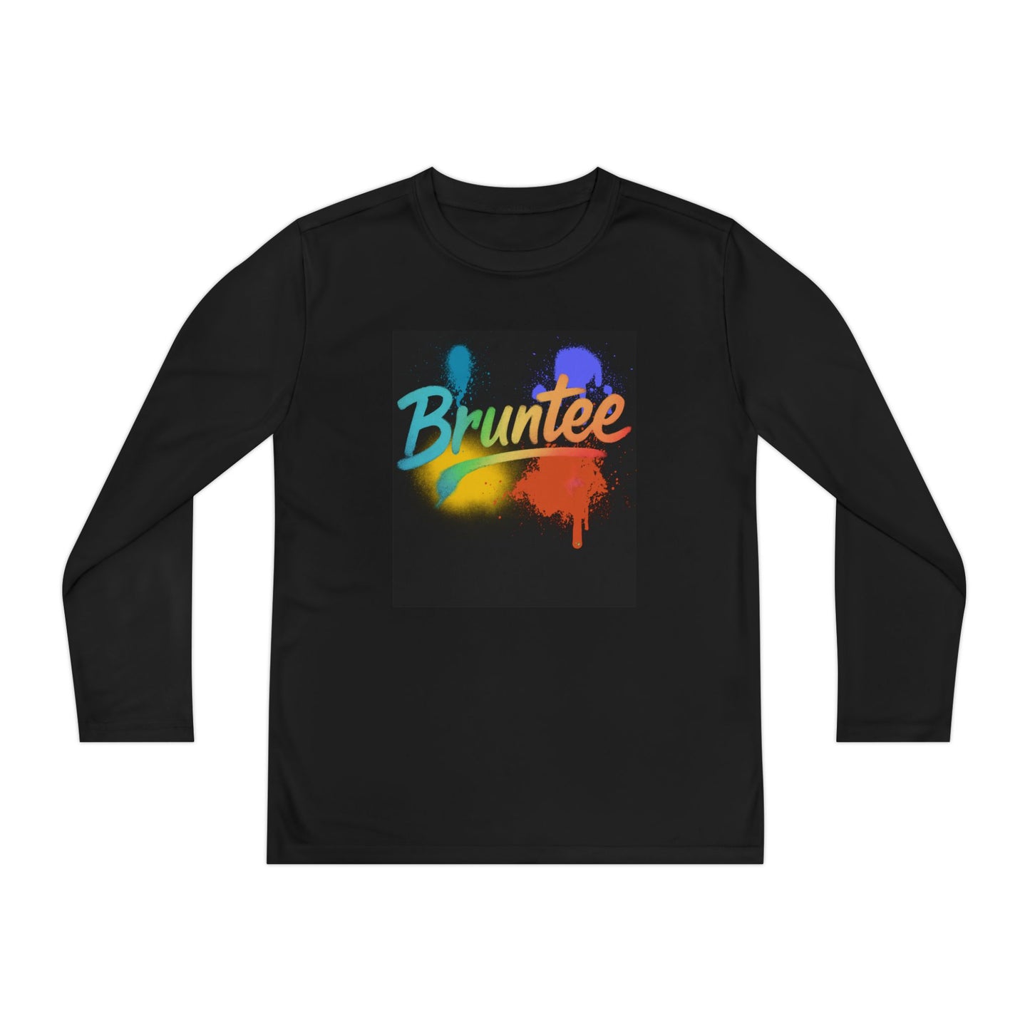 Vibrant Girls Long Sleeve Tee | Bruntee Color Splash Design | Lightweight Athletic Youth Shirt