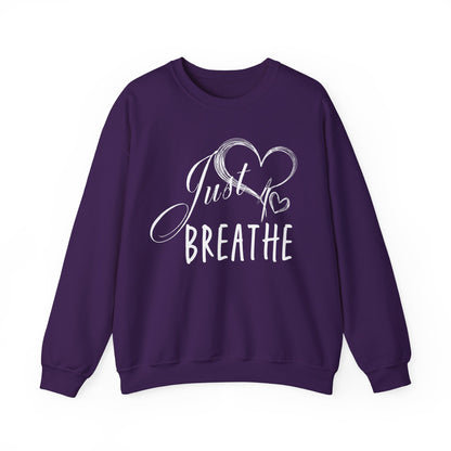 Just Breathe Women’s Crewneck Sweatshirt, Cozy Inspirational Pullover by Bruntee, Mindfulness & Self-Care Apparel, Relaxation Gift for Her