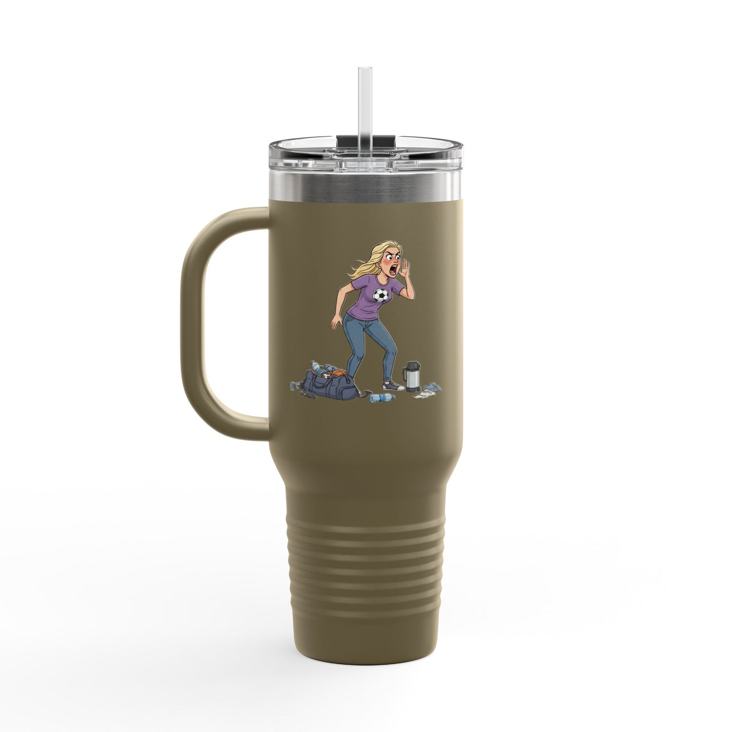 40oz Sports Mom Travel Tumbler – Insulated Tumbler with Handle, Hot & Cold Drink ware, Team Mom Gift