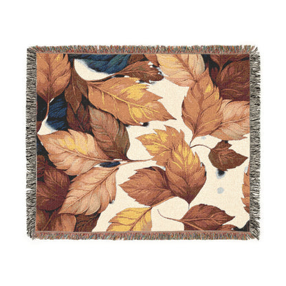 Autumn Leaves Woven Blanket – Cozy Cotton Throw, Fall Home Décor, Seasonal Gift