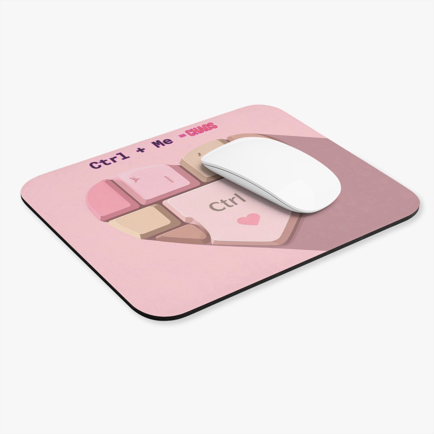 Ctrl + Me = Chaos Mouse Pad | Cute Heart Keyboard Design | Pink Office Decor | Funny Gamer Gift | Valentine’s Desk Accessory