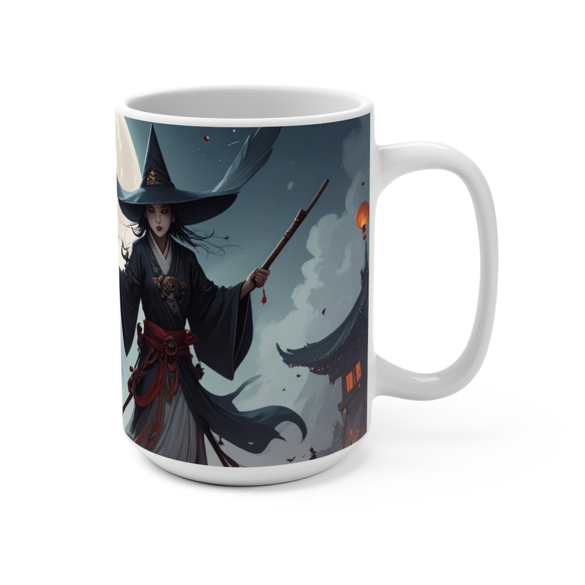 Mystical Witch Mug | 15oz Ceramic Coffee Cup | Moonlit Witch Design | Halloween Drinkware | Fantasy Gift for Witch Lovers