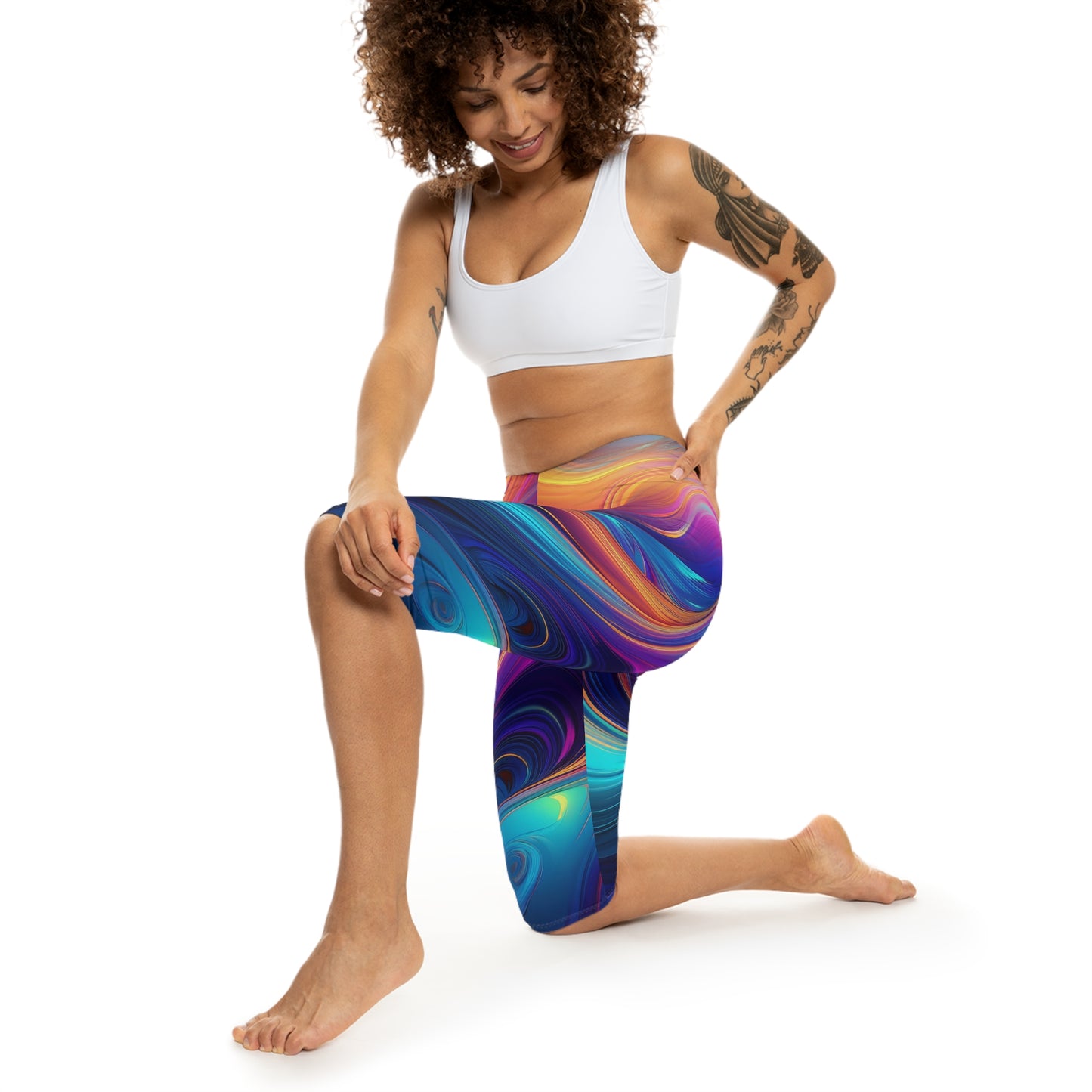 Bruntee Vibrant Abstract Capri Leggings – Colorful Women’s Yoga & Festival Activewear