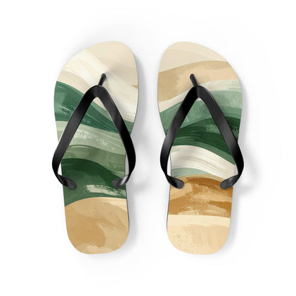 Boho Wave Flip Flops | Men’s Summer Sandals | Beach Vacation Footwear | Trendy Neutral Tones | Comfortable Casual Slides | Gift for Him
