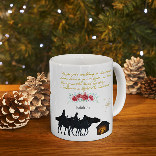 Christmas Faith Mug | “Isaiah 9:2” Inspirational Ceramic Coffee Cup, Religious Holiday Gift, Christian Home Drinkware, Nativity Scene Mug