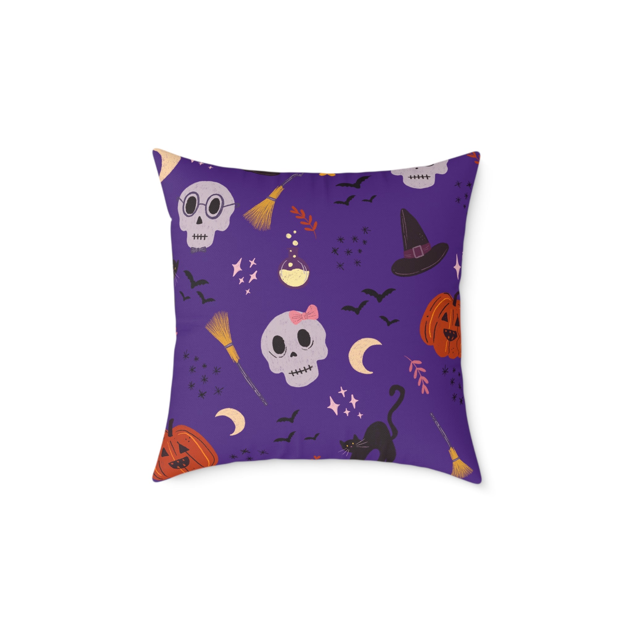 Halloween Throw Pillow – Spooky Skull & Pumpkin Decor, Festive Fall Cushion