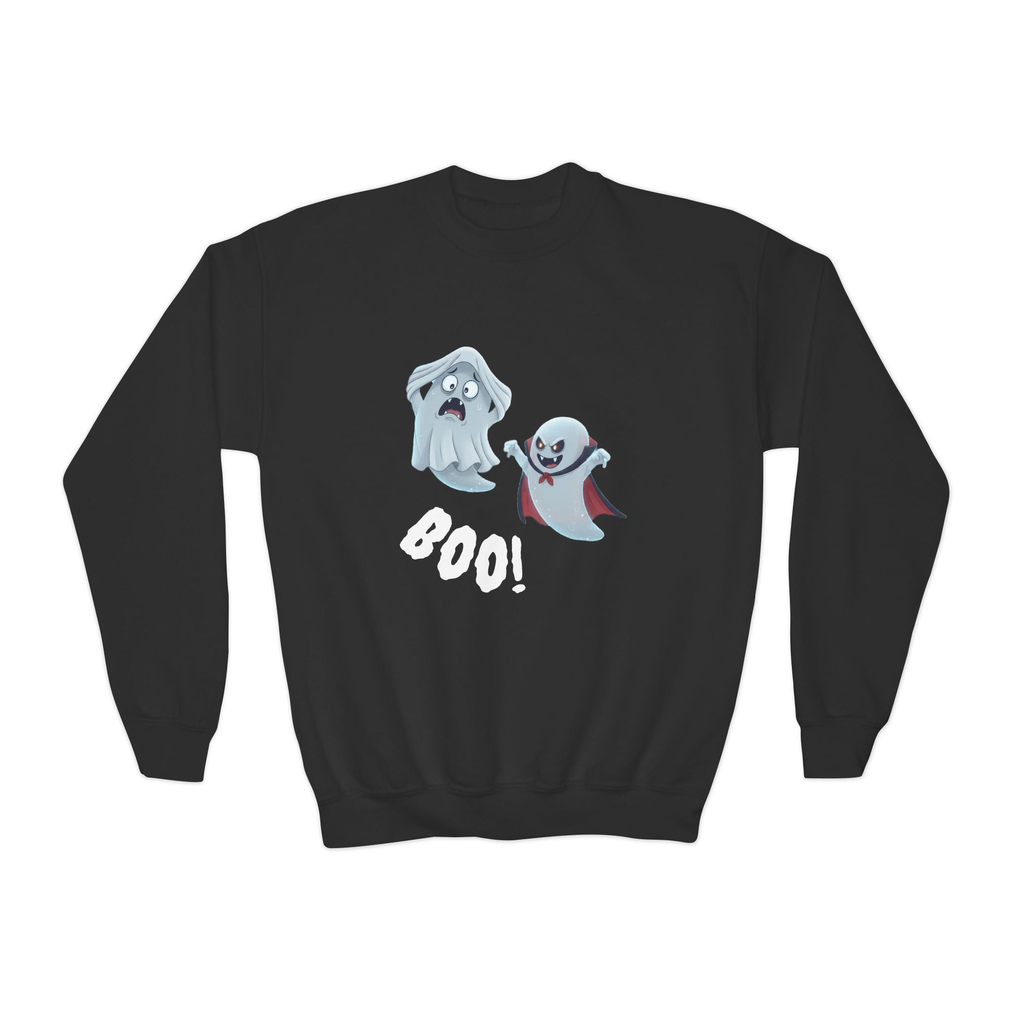 Youth Ghost Sweatshirt – Cozy Halloween Crewneck for Kids, Spooky Cartoon Sweater, Fall & Winter Outfit Boys and Girls