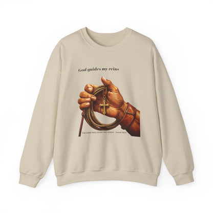 God Guides My Reins Sweatshirt – Inspirational Christian Crewneck, Faith-Based Cowboy Apparel, Religious Gift for Believers