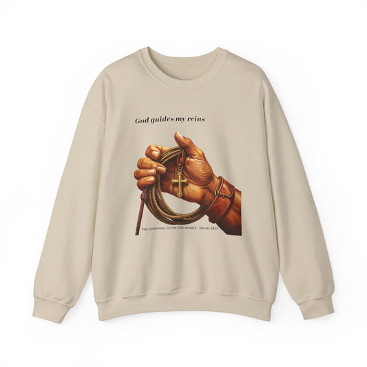 God Guides My Reins Sweatshirt – Inspirational Christian Crewneck, Faith-Based Cowboy Apparel, Religious Gift for Believers