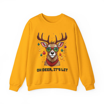 Bruntee Oh Deer, It’s Lit Christmas Sweatshirt – Funny Holiday Crewneck, Cozy Winter Gift, Festive Reindeer Sweater for Men & Women