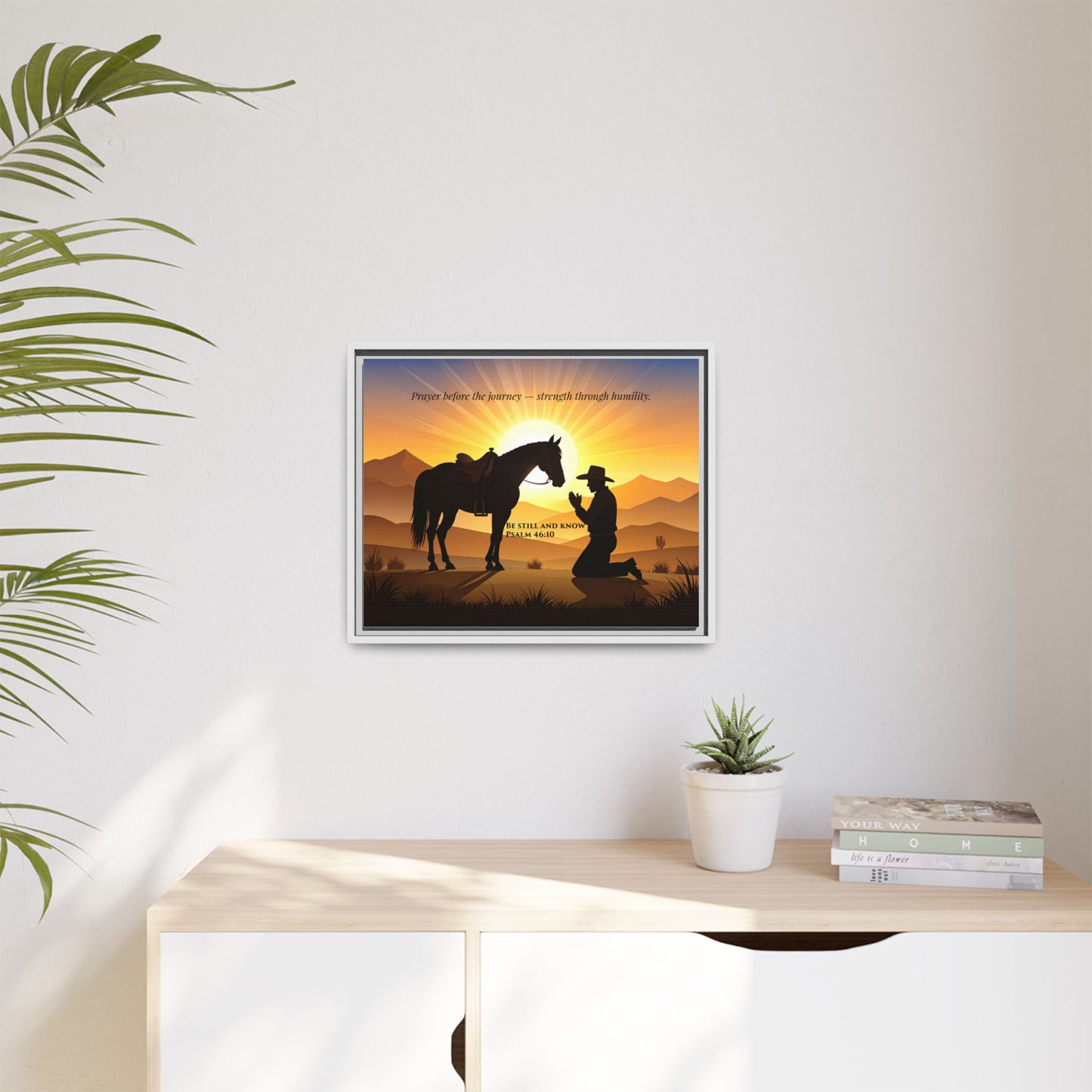 Cowboy Prayer Wall Art | Inspirational Framed Canvas, Western Christian Decor, Horse and Cowboy Artwork, Rustic Farmhouse Wall Art