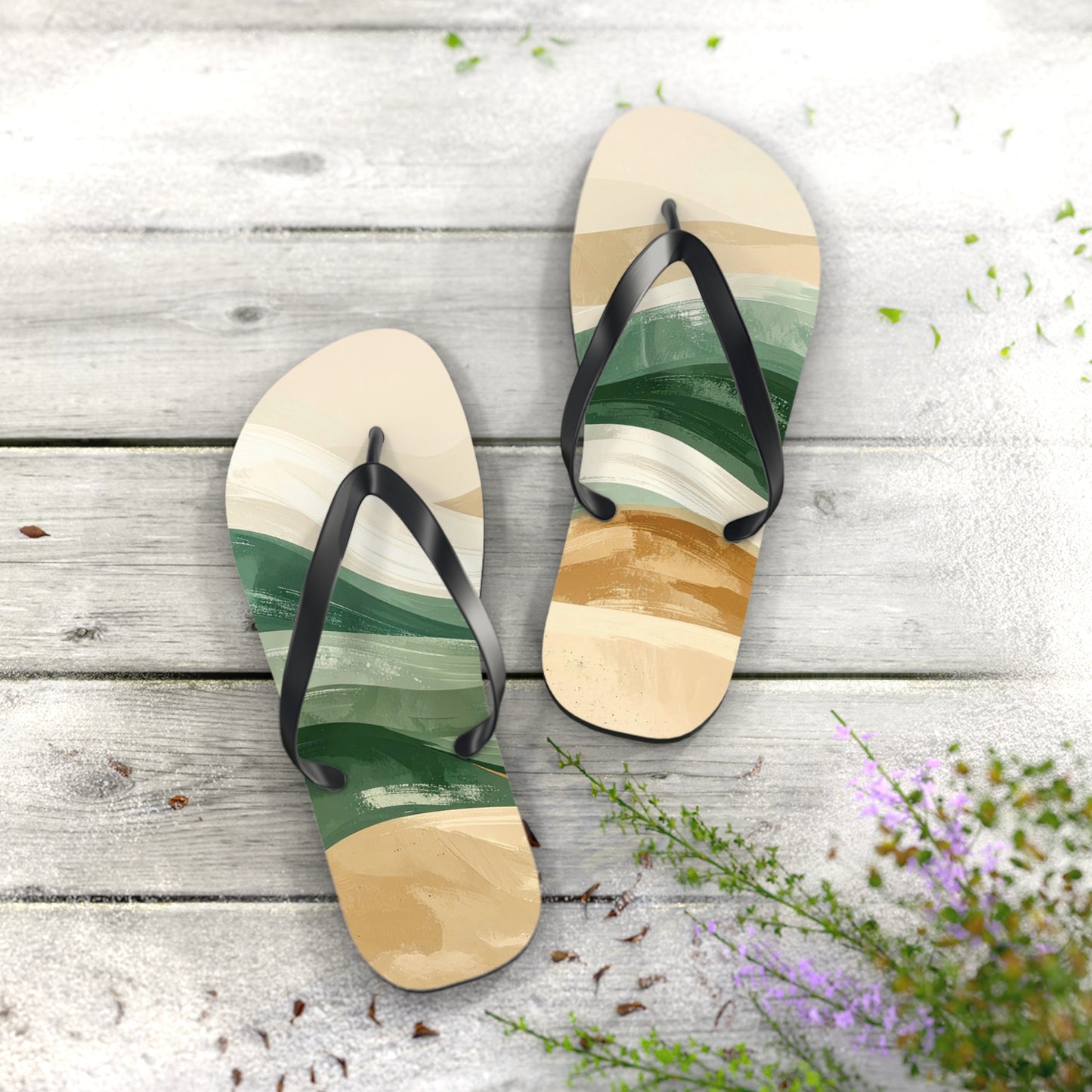 Boho Wave Flip Flops | Men’s Summer Sandals | Beach Vacation Footwear | Trendy Neutral Tones | Comfortable Casual Slides | Gift for Him