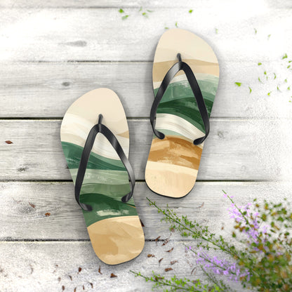 Boho Wave Flip Flops | Men’s Summer Sandals | Beach Vacation Footwear | Trendy Neutral Tones | Comfortable Casual Slides | Gift for Him