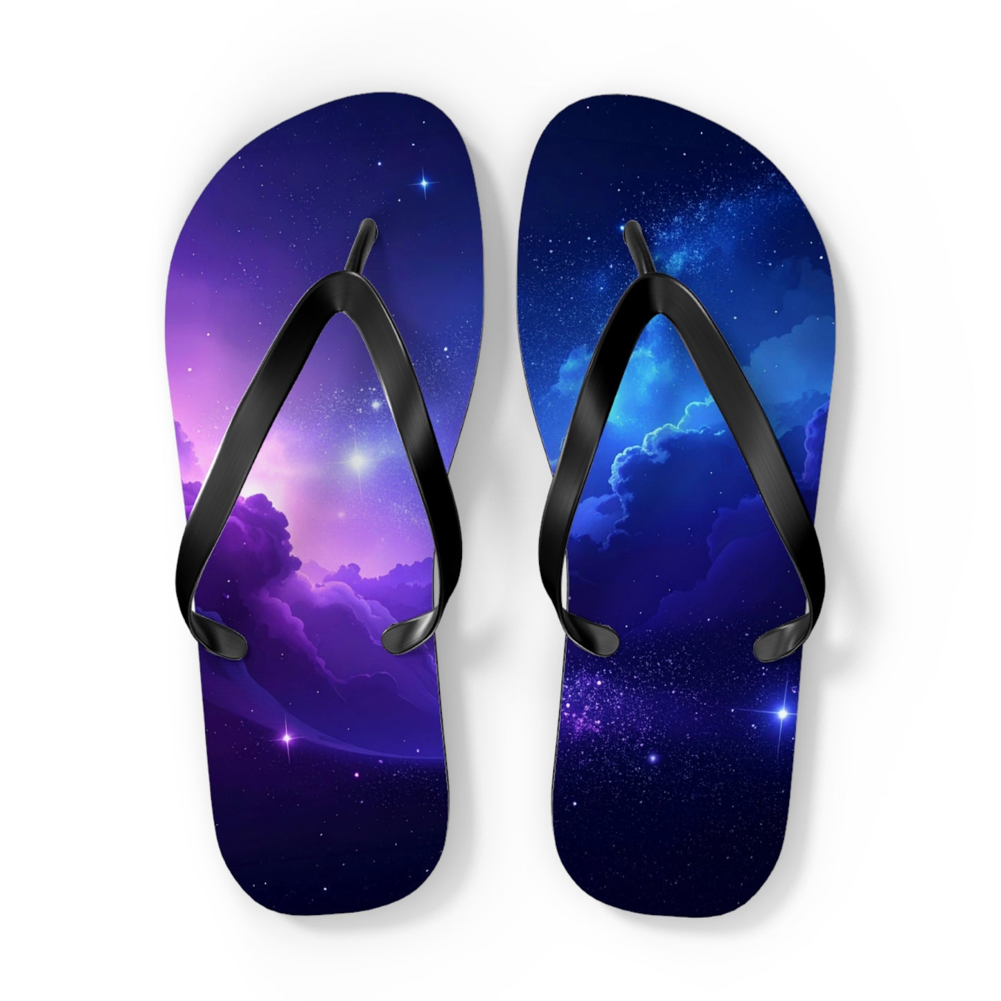 Galaxy Print Flip Flops | Cosmic Summer Sandals | Space-Themed Beach Footwear | Trendy Vacation Slides | Celestial Gift for Him or Her