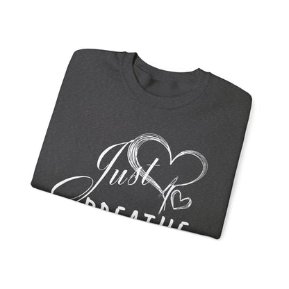 Just Breathe Women’s Crewneck Sweatshirt, Cozy Inspirational Pullover by Bruntee, Mindfulness & Self-Care Apparel, Relaxation Gift for Her