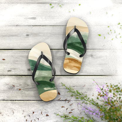 Boho Wave Flip Flops | Men’s Summer Sandals | Beach Vacation Footwear | Trendy Neutral Tones | Comfortable Casual Slides | Gift for Him