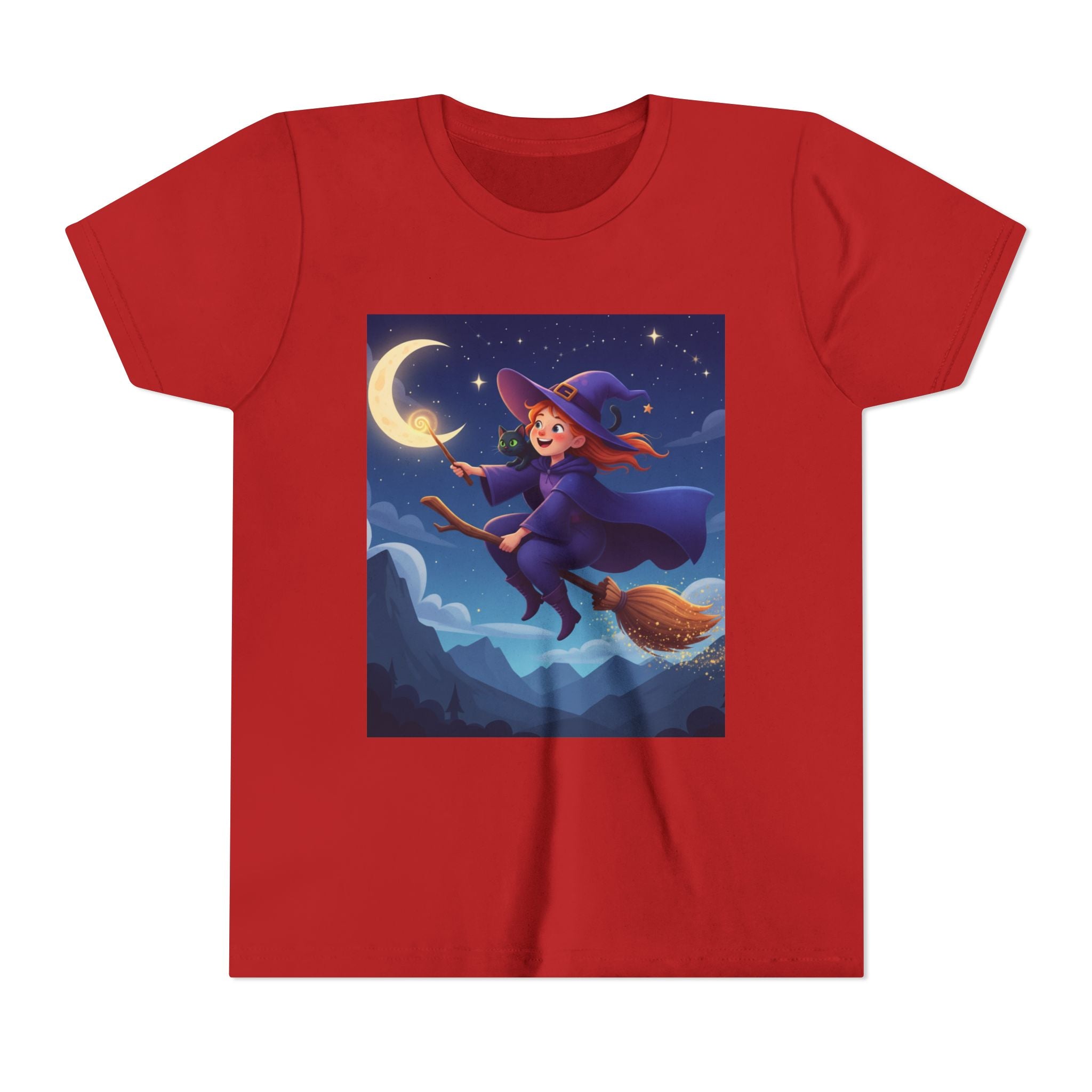Youth Halloween Witch T-Shirt – Cute Kids Witch Tee, Moonlight Magic Design, Fun Halloween Outfit for Girls & Boys
