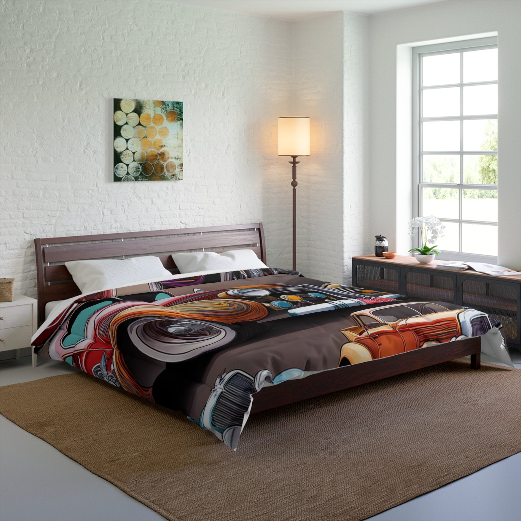 Vintage Car Comforter – Retro Auto Bedding, Cozy Gift for Car Lovers, Classic Car Bedroom Decor