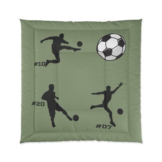 Bruntee Soccer Silhouette Comforter – Green Sports Bedding for Kids