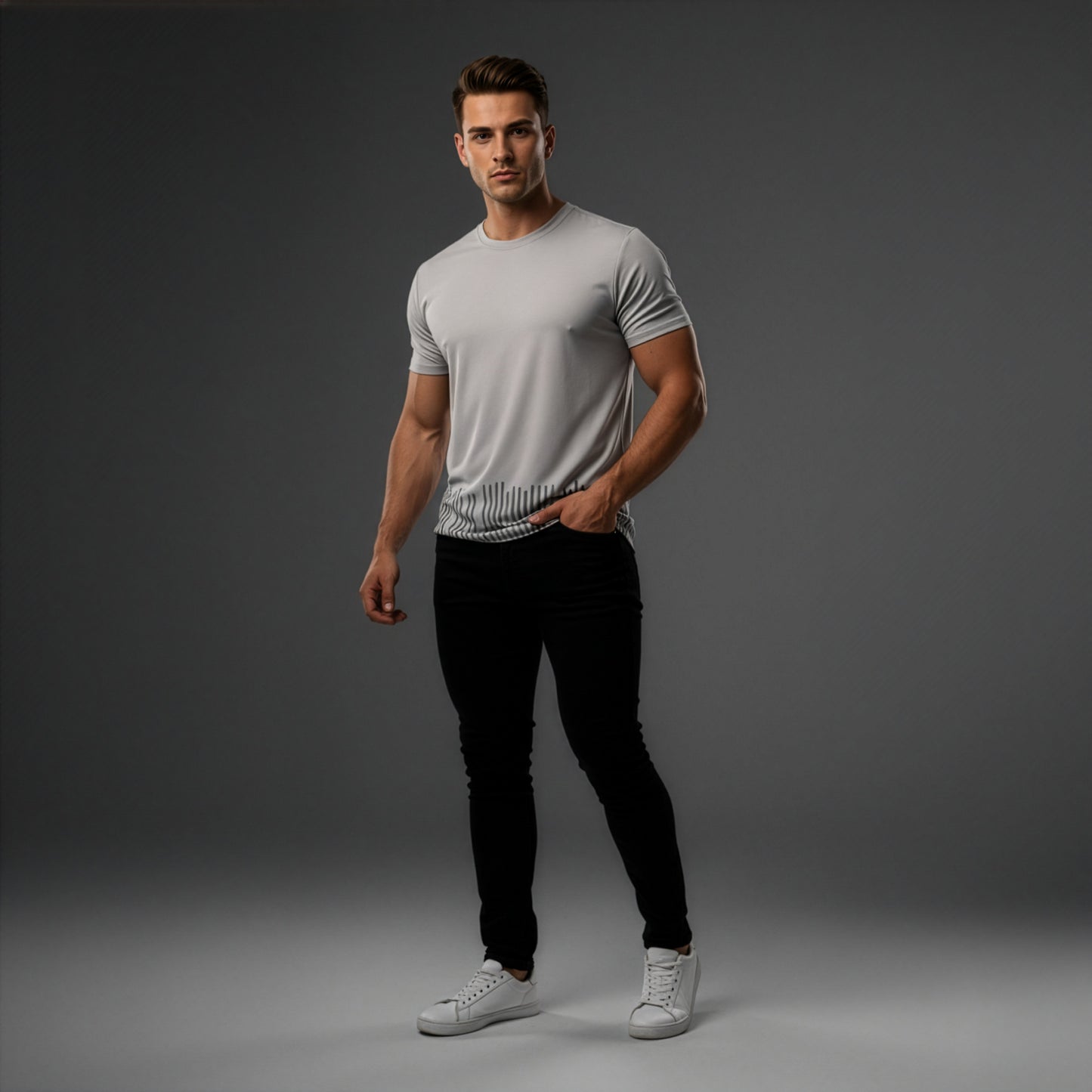 Bruntee Men's Premium Soundwave T-Shirt - Storm Grey Crew Neck