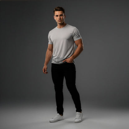 Bruntee Men's Premium Soundwave T-Shirt - Storm Grey Crew Neck