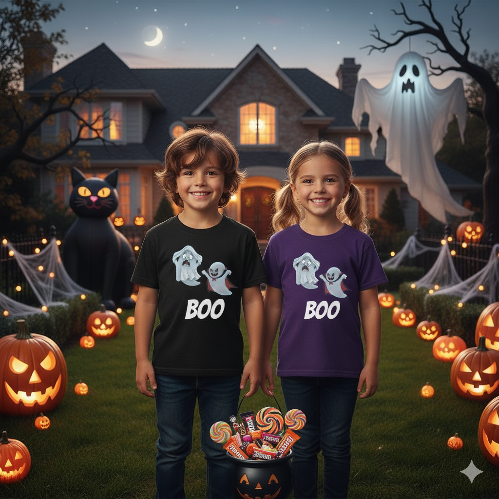 Halloween Ghost Kids T-Shirt – Spooky Boo Graphic Tee, Fun Halloween Outfit for Boys & Girls, Cute Kids Halloween Shirt
