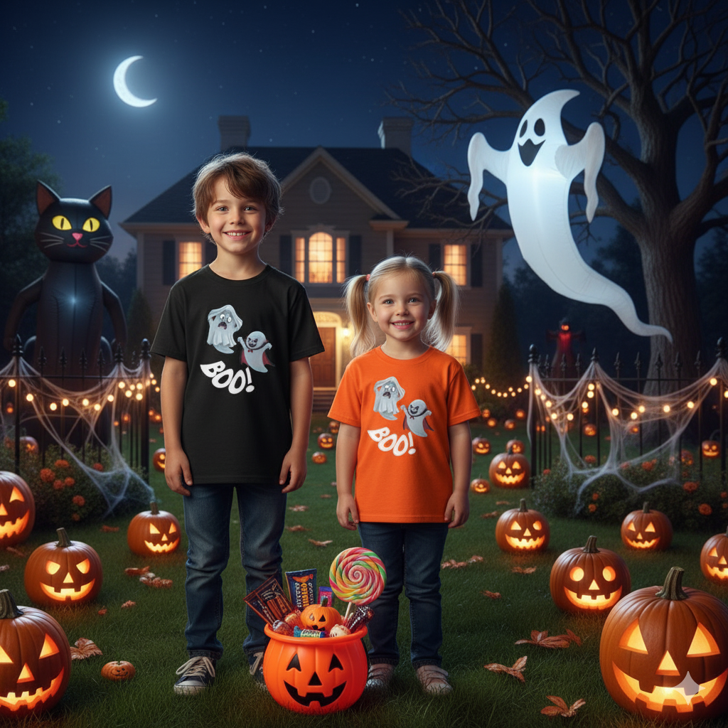 Halloween Ghost Kids T-Shirt – Spooky Boo Graphic Tee, Fun Halloween Outfit for Boys & Girls, Cute Kids Halloween Shirt