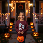Youth Ghost Sweatshirt – Cozy Halloween Crewneck for Kids, Spooky Cartoon Sweater, Fall & Winter Outfit Boys and Girls