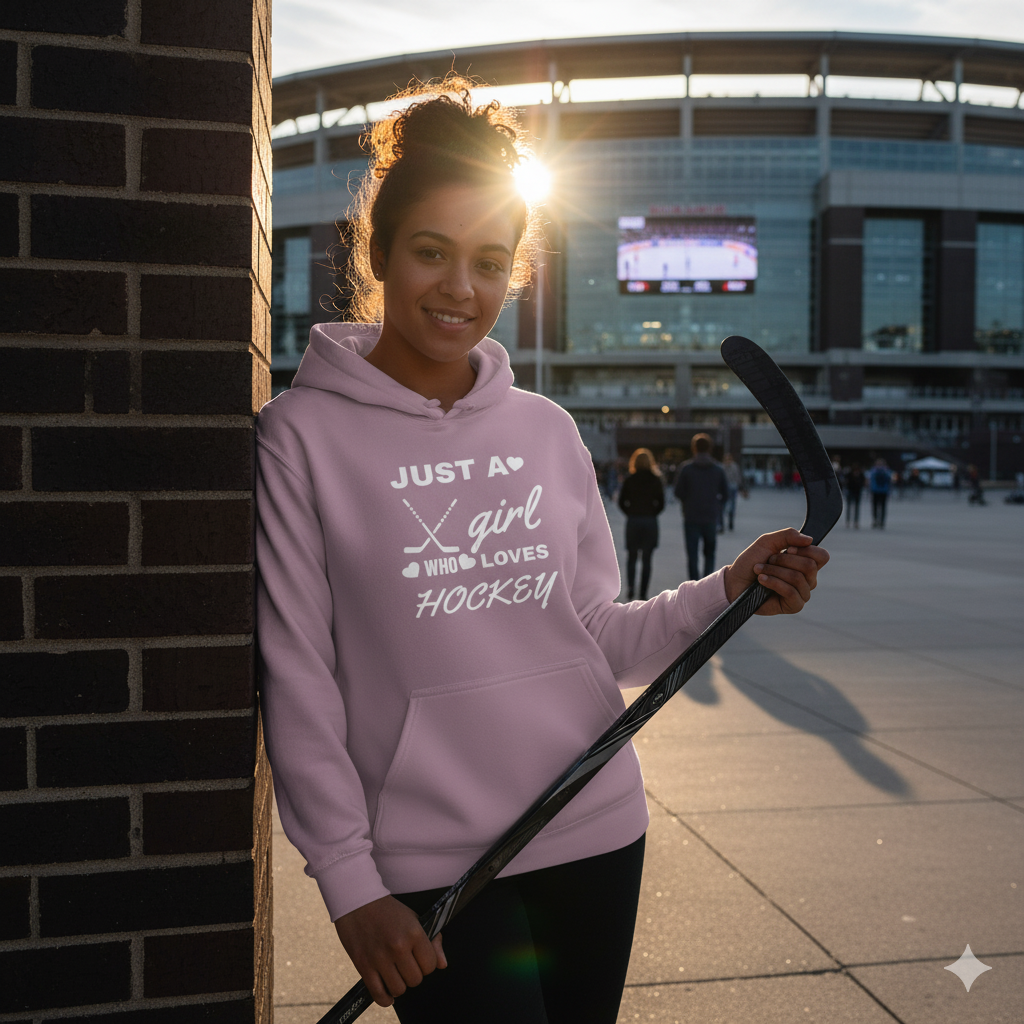 Just a Girl Who Loves Hockey Hoodie – Women’s & Girls’ Hockey Fan Pullover, Cozy Sports Sweatshirt, Gift for Hockey Lovers
