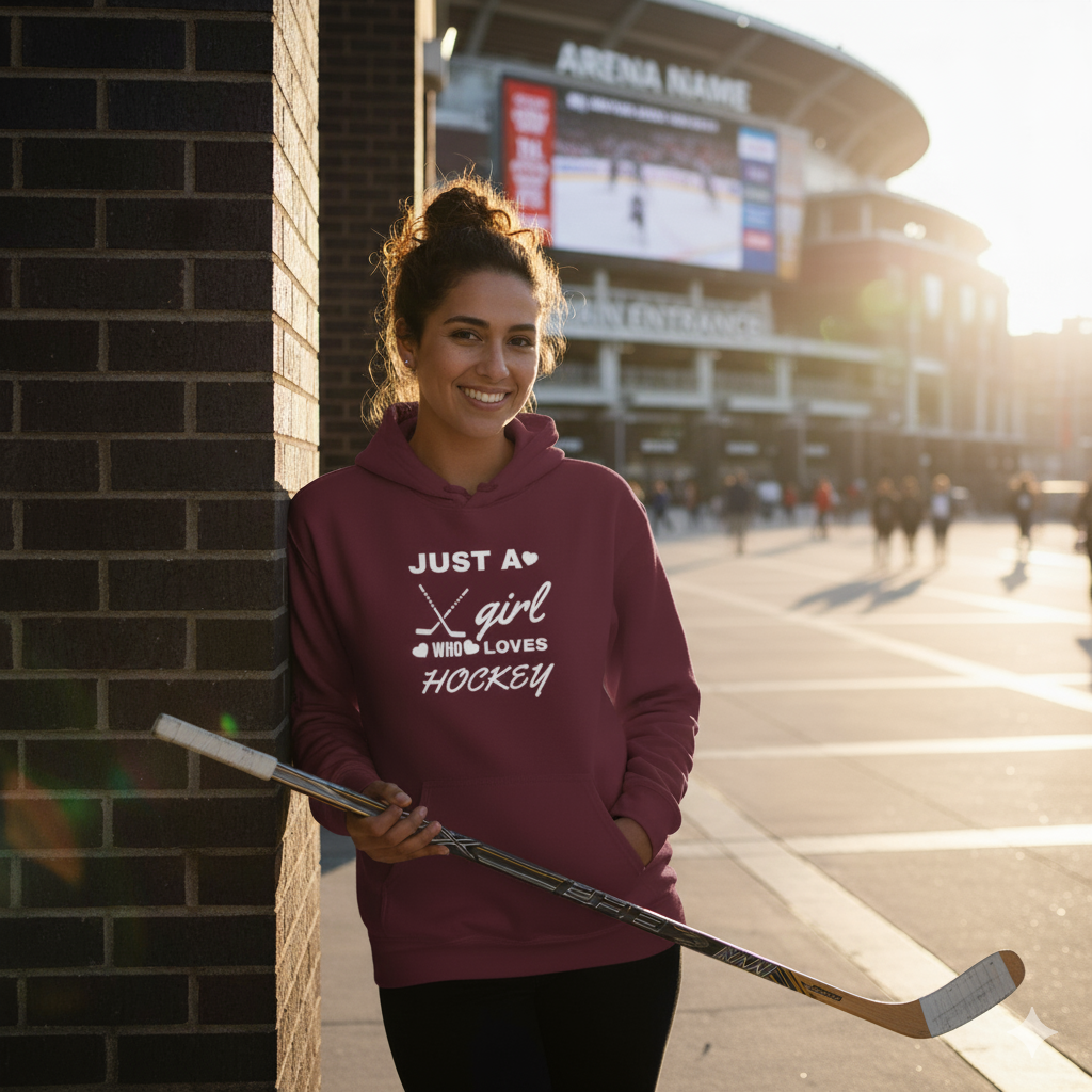Just a Girl Who Loves Hockey Hoodie – Women’s & Girls’ Hockey Fan Pullover, Cozy Sports Sweatshirt, Gift for Hockey Lovers