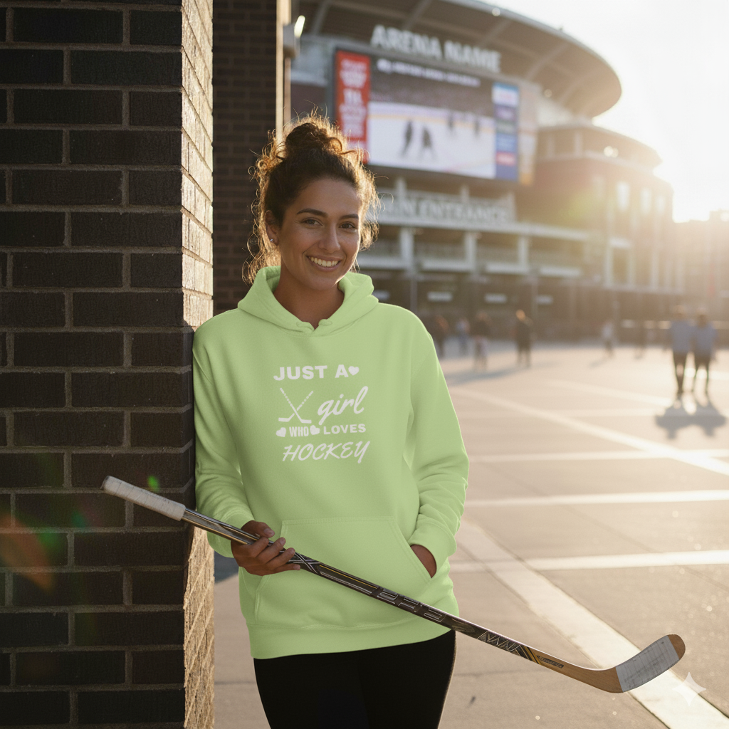 Just a Girl Who Loves Hockey Hoodie – Women’s & Girls’ Hockey Fan Pullover, Cozy Sports Sweatshirt, Gift for Hockey Lovers