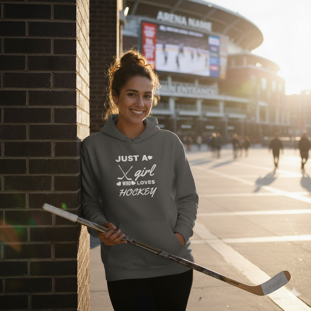 Just a Girl Who Loves Hockey Hoodie – Women’s & Girls’ Hockey Fan Pullover, Cozy Sports Sweatshirt, Gift for Hockey Lovers
