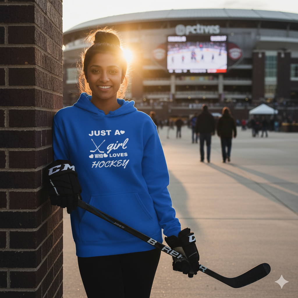 Just a Girl Who Loves Hockey Hoodie – Women’s & Girls’ Hockey Fan Pullover, Cozy Sports Sweatshirt, Gift for Hockey Lovers