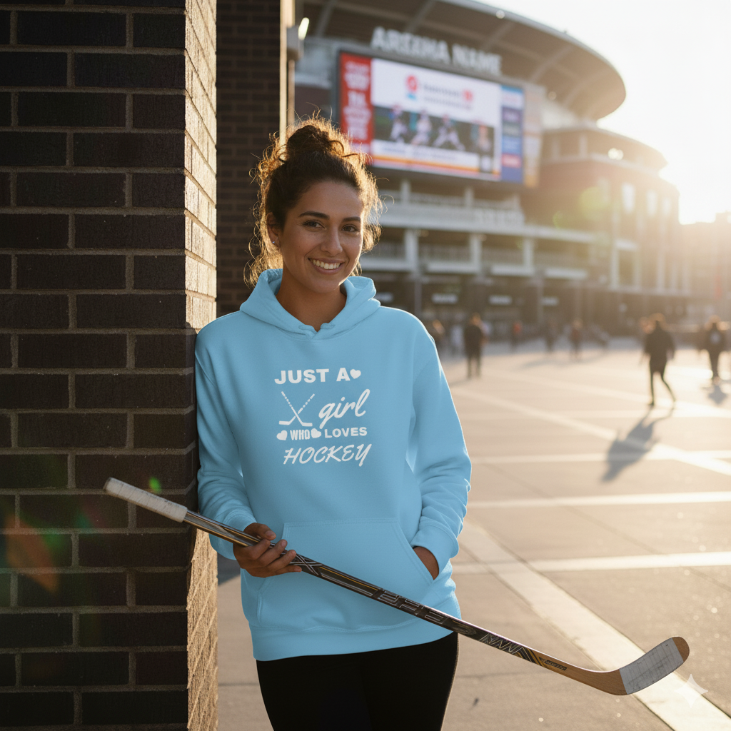 Just a Girl Who Loves Hockey Hoodie – Women’s & Girls’ Hockey Fan Pullover, Cozy Sports Sweatshirt, Gift for Hockey Lovers