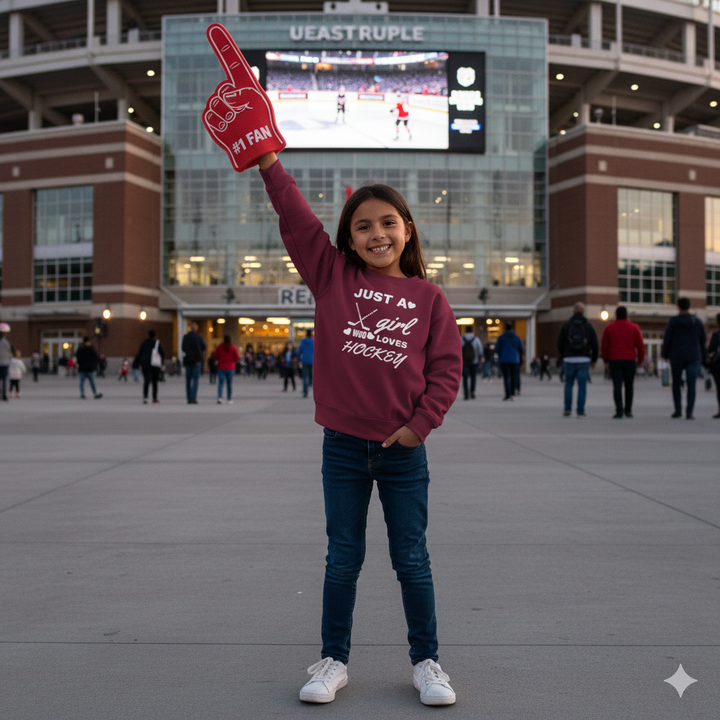Just a Girl Who Loves Hockey Sweatshirt | Girls Hockey Crewneck, Cozy Sportswear