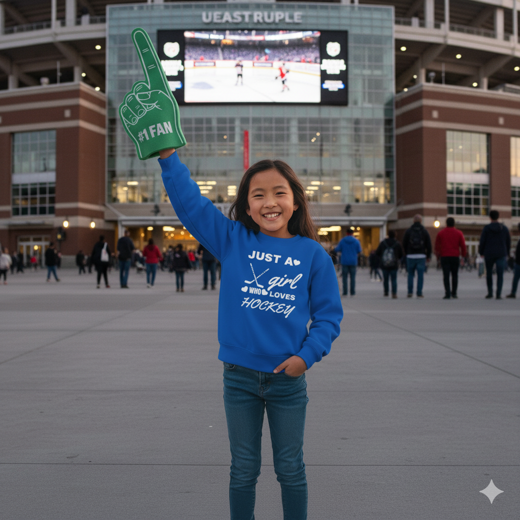 Just a Girl Who Loves Hockey Sweatshirt | Girls Hockey Crewneck, Cozy Sportswear