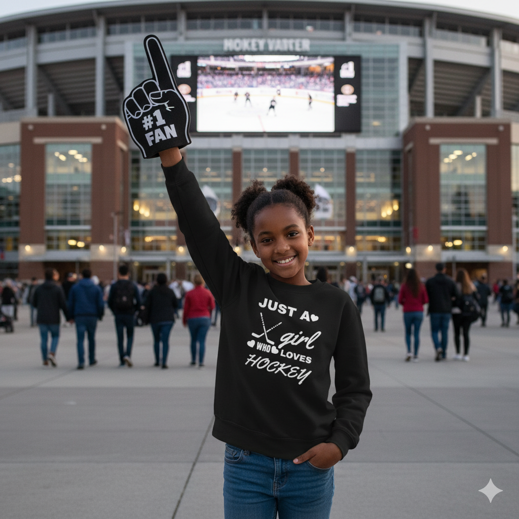 Just a Girl Who Loves Hockey Sweatshirt | Girls Hockey Crewneck, Cozy Sportswear
