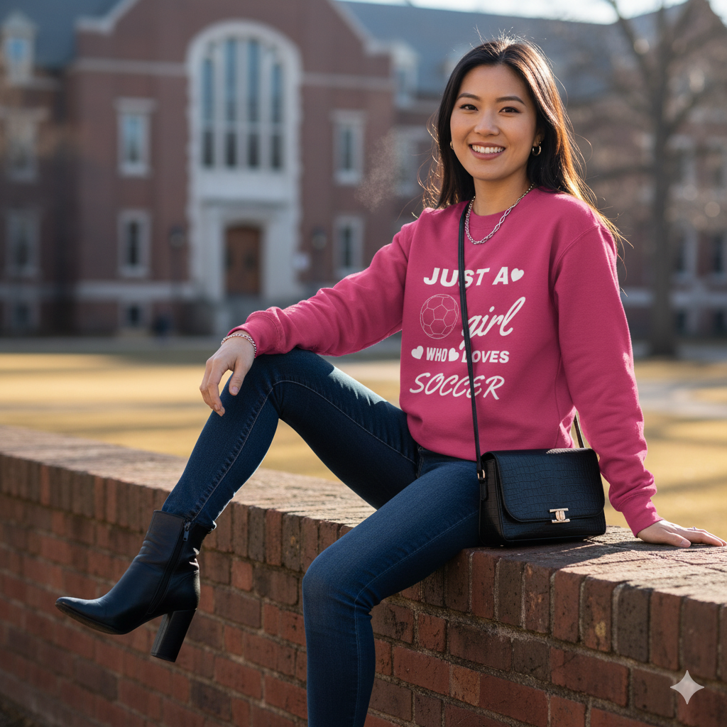 Just a Girl Who Loves Soccer Sweatshirt | Women’s Soccer Crewneck, Sports Fan Gift