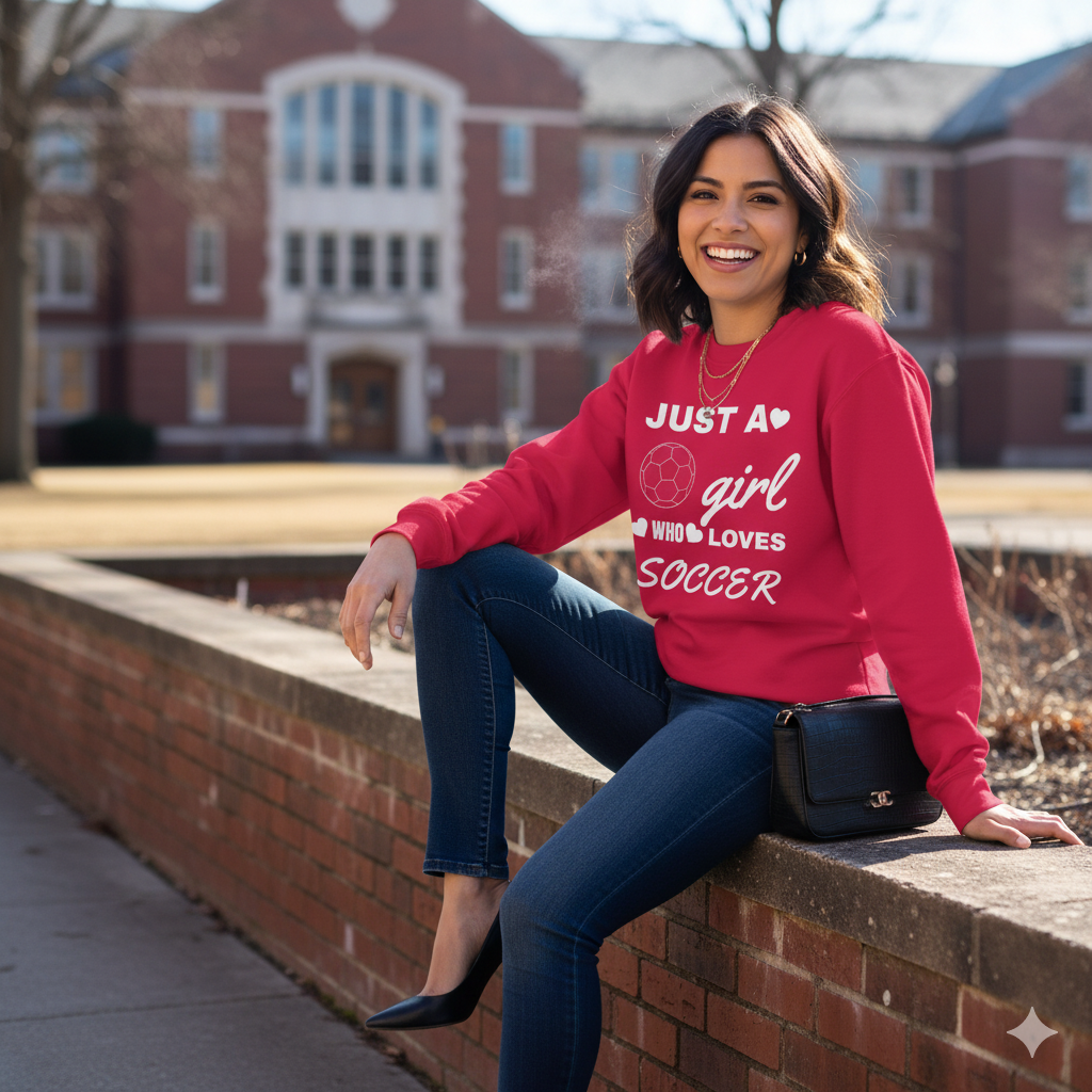 Just a Girl Who Loves Soccer Sweatshirt | Women’s Soccer Crewneck, Sports Fan Gift