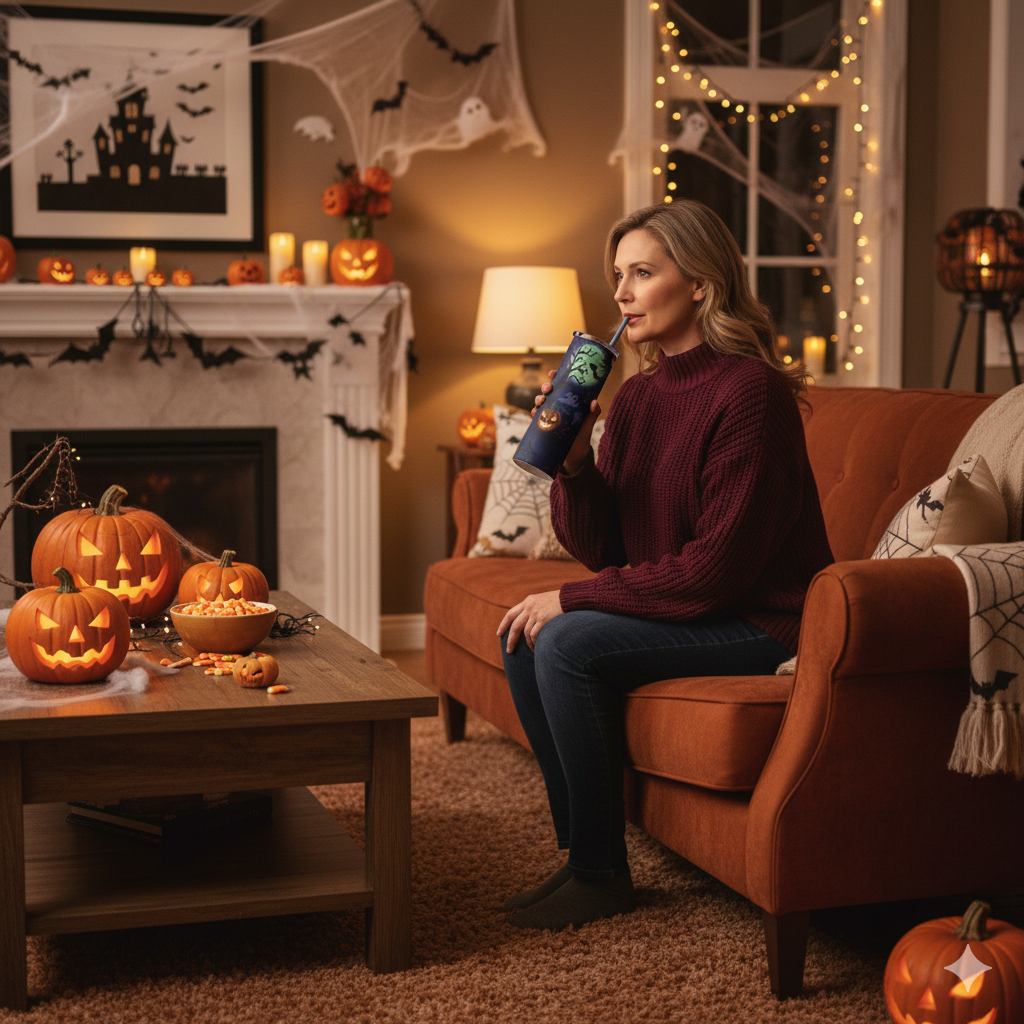 Halloween Pumpkin Skinny Tumbler – 20oz Spooky Stainless Steel Cup with Straw
