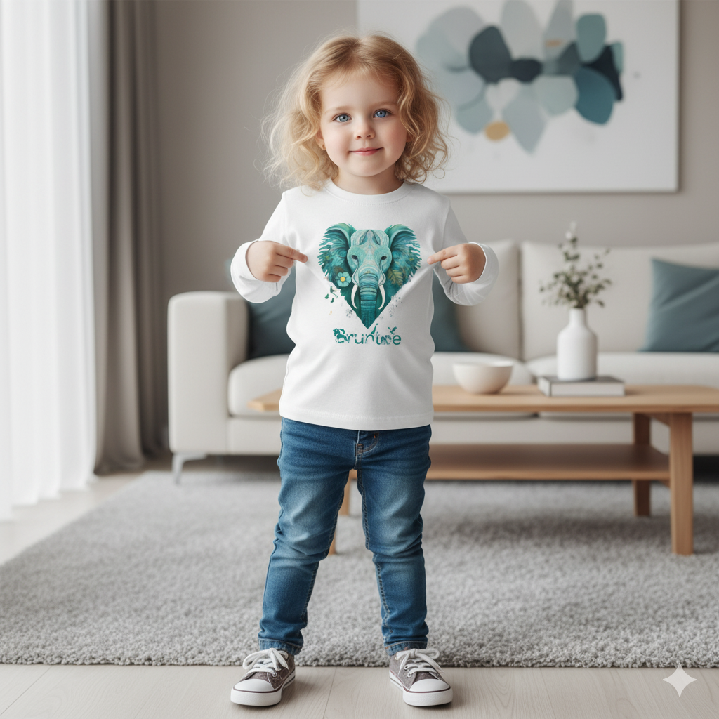 Toddler Elephant Heart Long Sleeve Tee – Cute Toddler Shirt, Kids Animal Top, Toddler Gift