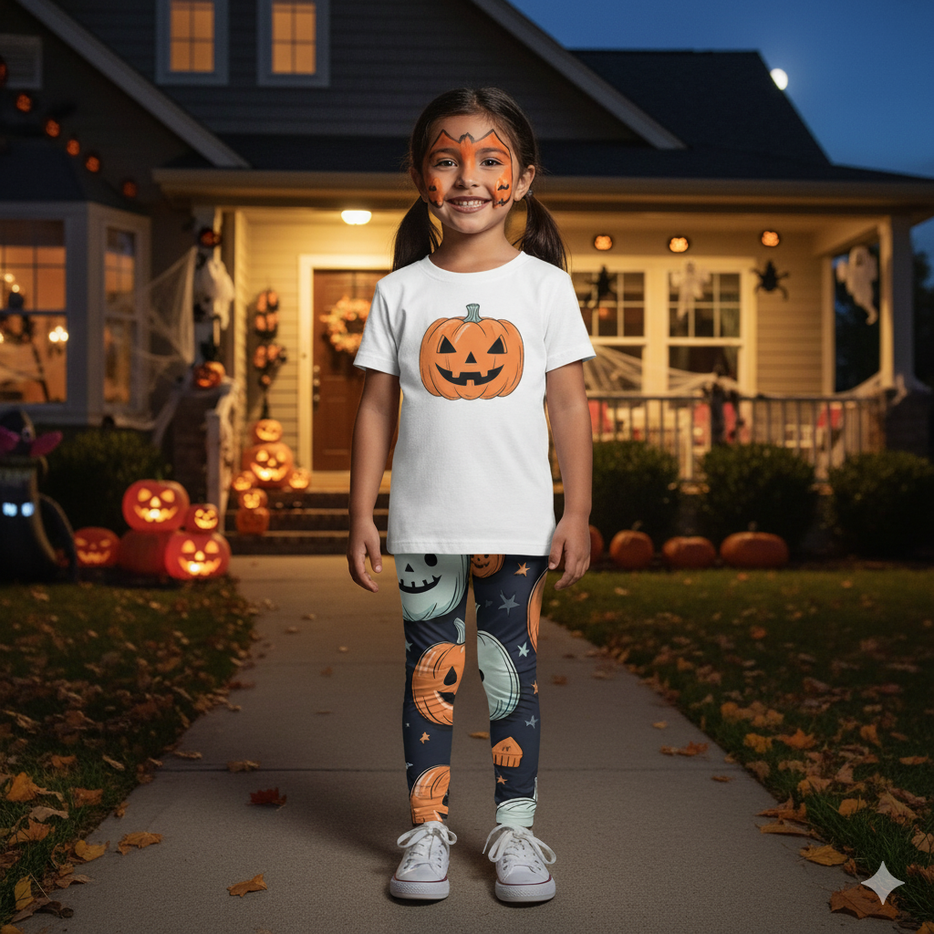 Halloween Kids Leggings – Pumpkin & Ghost Print, Fun Spooky Outfit, Trick or Treat Clothing