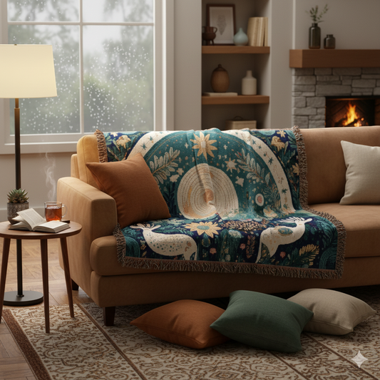 Bruntee Nature-Inspired Woven Blanket – Boho Throw for Home Decor, Cozy Cotton Blanket, Unique Gift for Nature Lovers