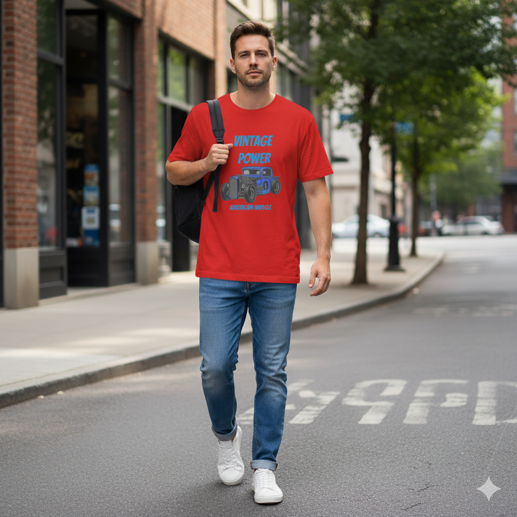 Vintage Power Muscle Car T-Shirt – Heavy Cotton Tee, Classic Car Graphic Shirt, Retro Auto Apparel