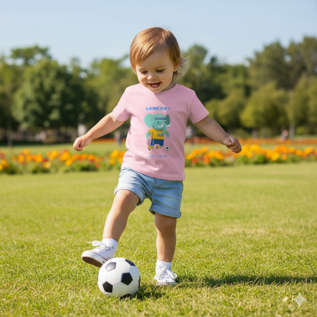 Game On! Elephant Toddler T-Shirt – Cute Kids Sports Tee, Soccer Theme Shirt, Fun Birthday Gift