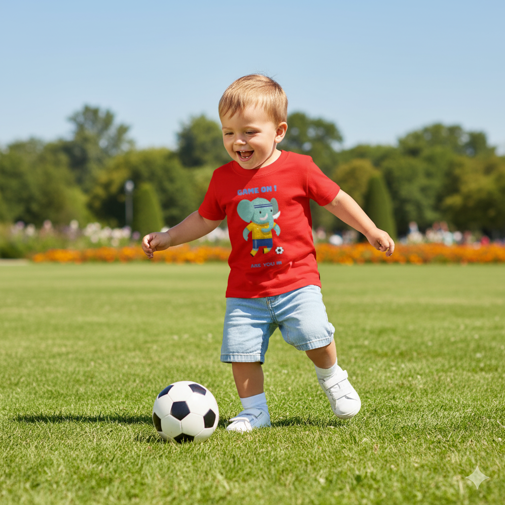 Game On! Elephant Toddler T-Shirt – Cute Kids Sports Tee, Soccer Theme Shirt, Fun Birthday Gift