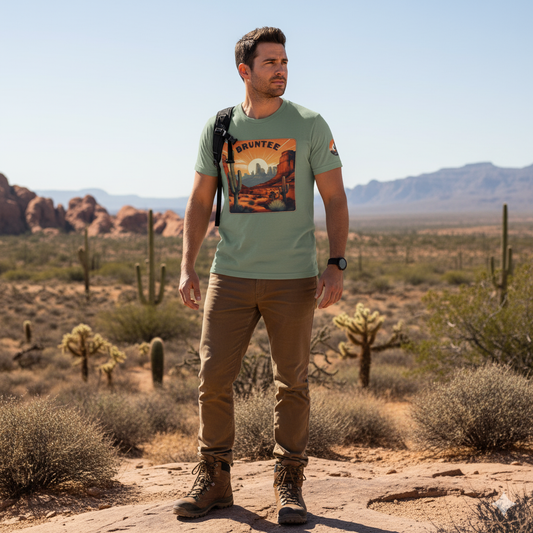 Desert Sunset Cactus T-Shirt – Men's Graphic Tee, Hiking & Travel Apparel, Gift for Nature Lovers