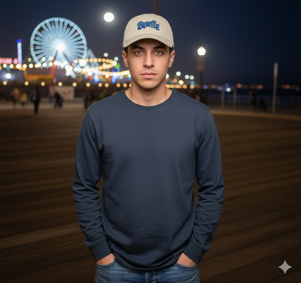 Organic Embroidered Baseball Cap – Eco-Friendly Bruntee Hat, Casual Summer Accessory, Gift for Him or Her
