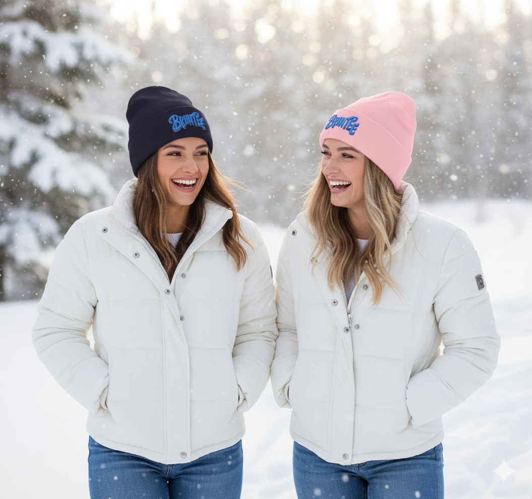 Bruntee Embroidered Cuffed Beanie – Classic Knit Hat, Unisex Winter Streetwear, Cozy Gift for Men, Women & Teens