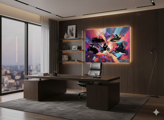 Dynamic Motorized Adventure Canvas Art | Motorsports Wall Decor, Off-Road Vehicle Artwork, Racing Enthusiast Gift, Modern Garage Art